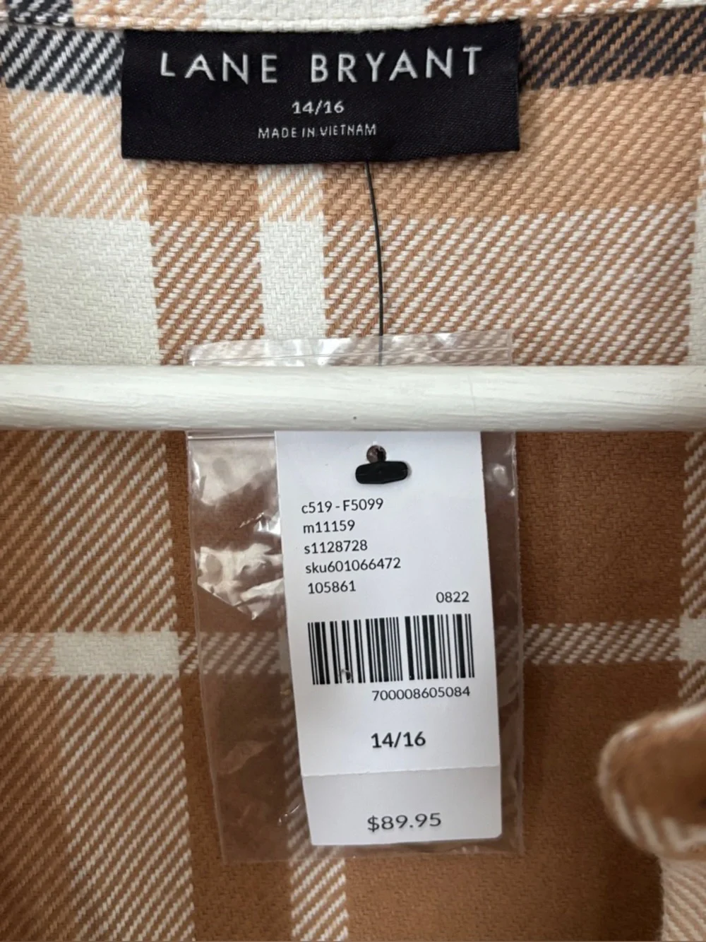 Lane Bryant NWT Plaid Button-Up Shacket 14/16 Camel/Black/White Flannel - Picture 6 of 8